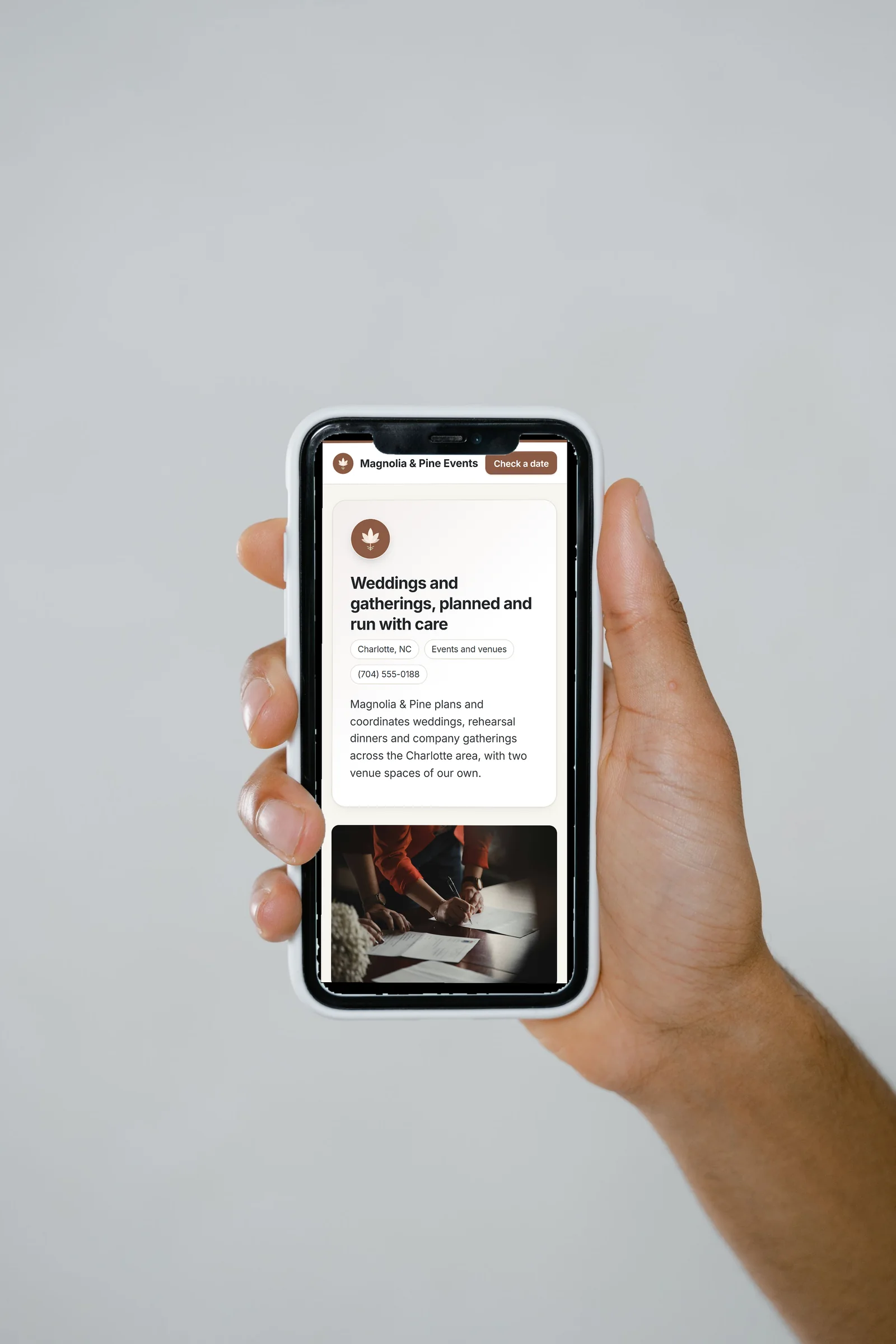 Magnolia & Pine Events's page on a real phone