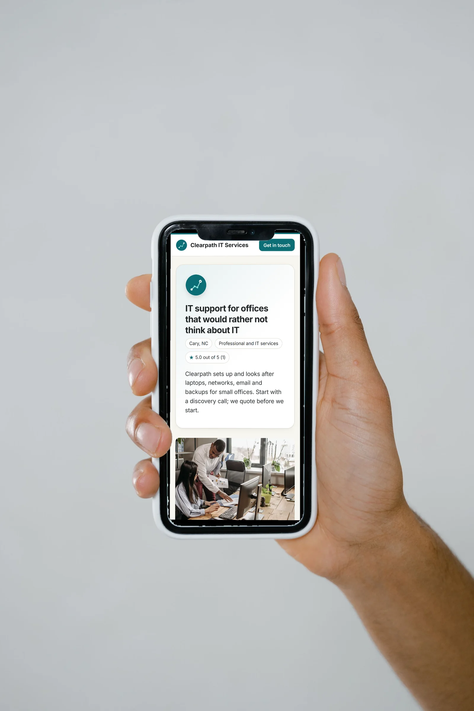 Clearpath IT Services's page on a real phone