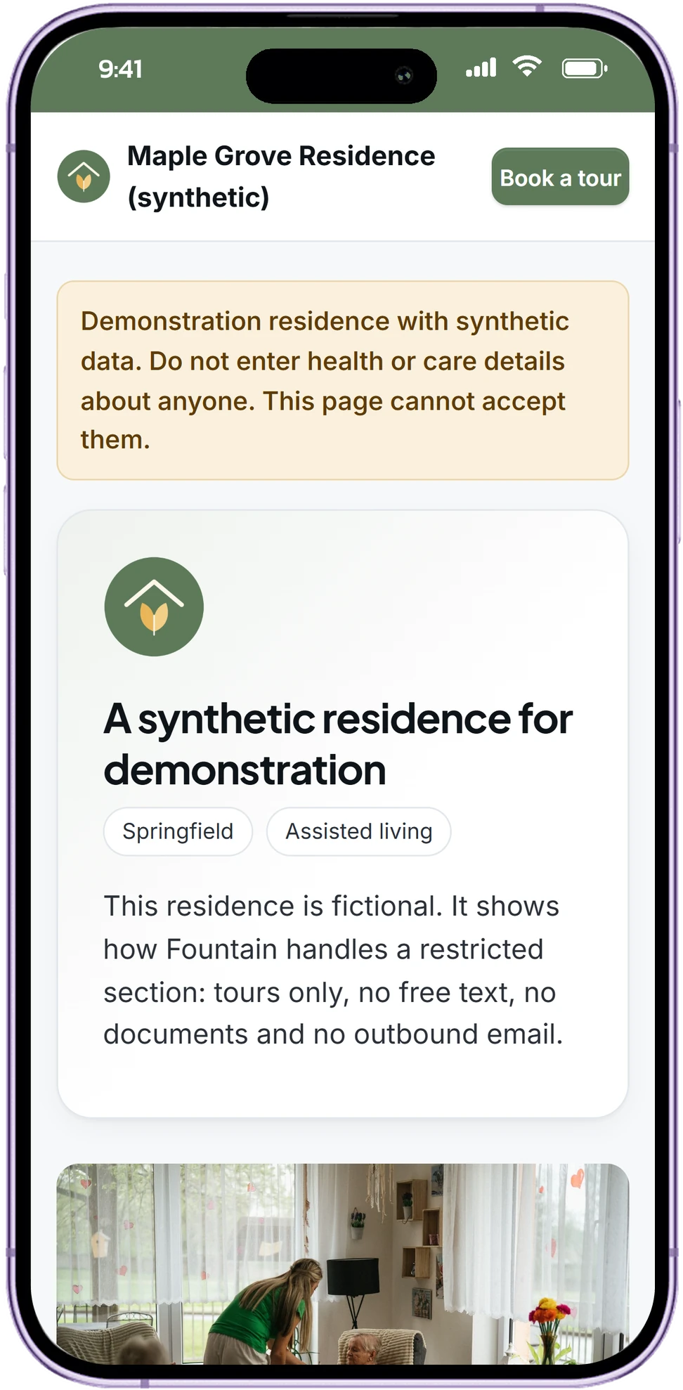 Maple Grove Residence (synthetic)'s page on a phone