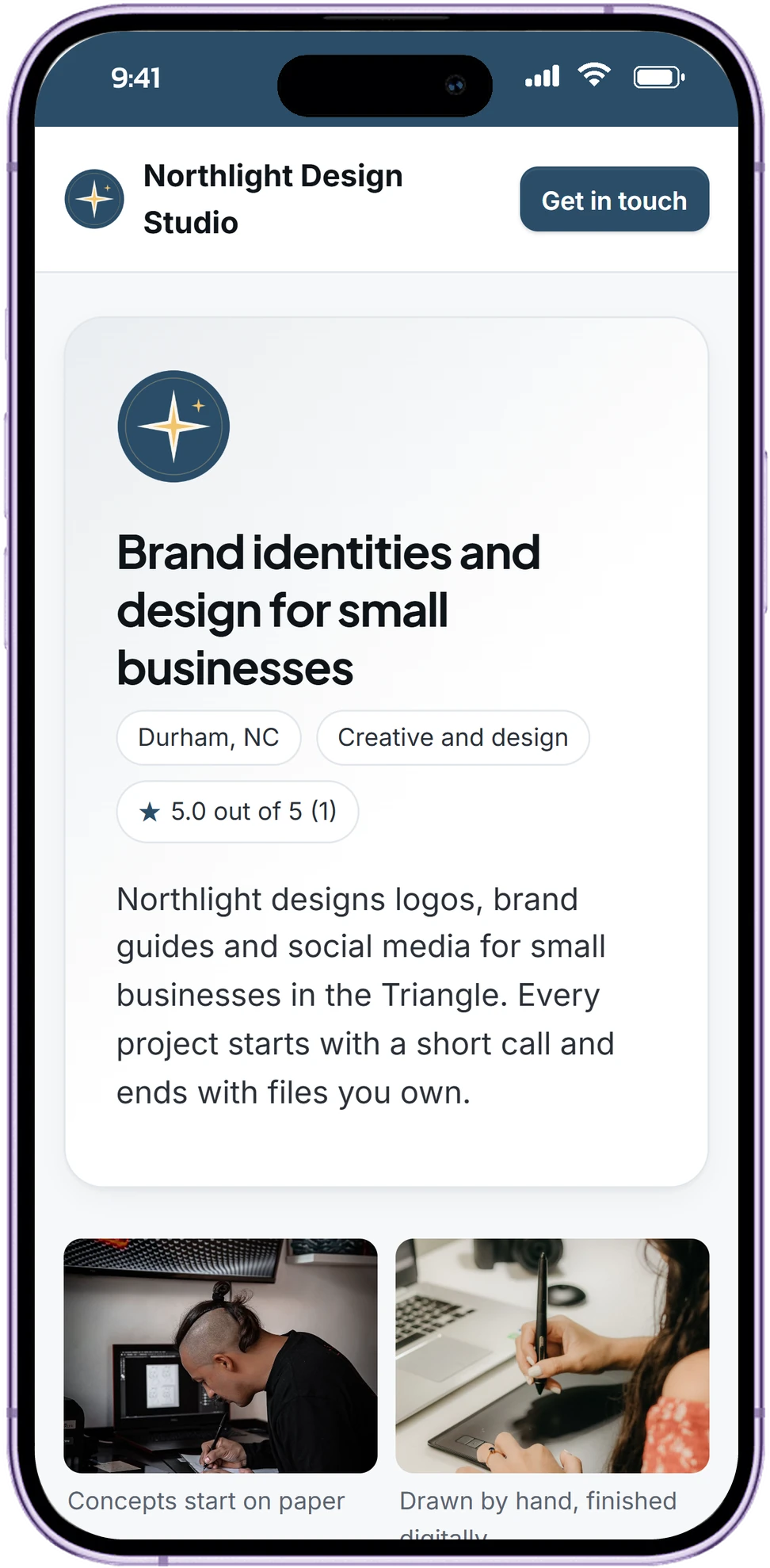 Northlight Design Studio's page on a phone