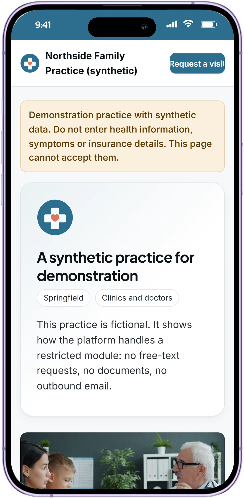Northside Family Practice (synthetic)'s page on a phone