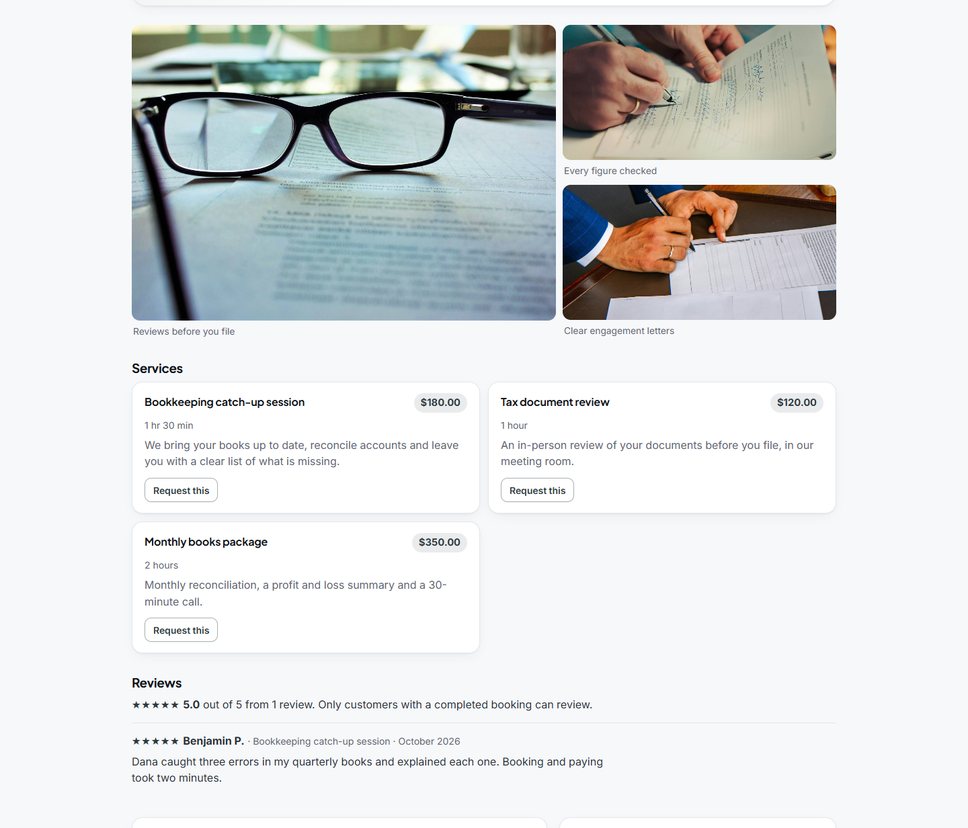 A section of the Cedar Street Bookkeeping website