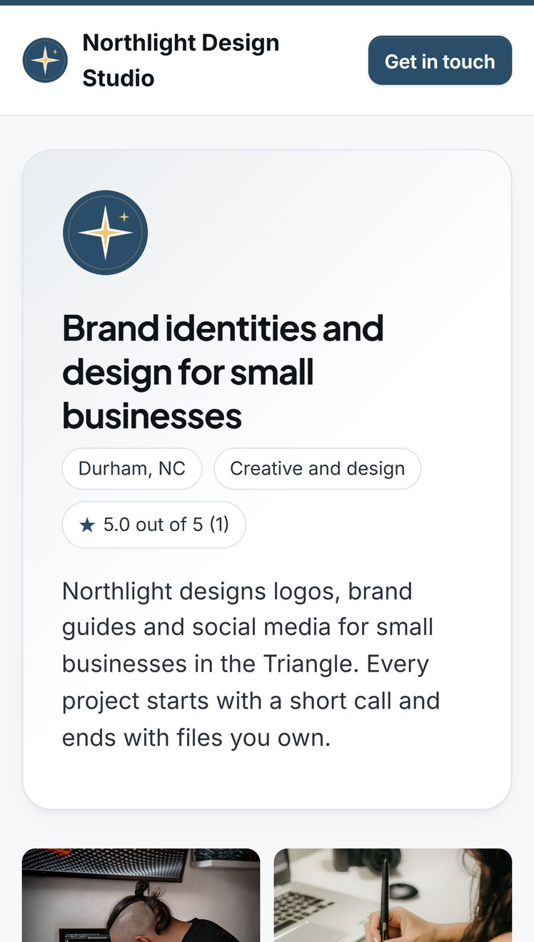 A design studio page on a phone
